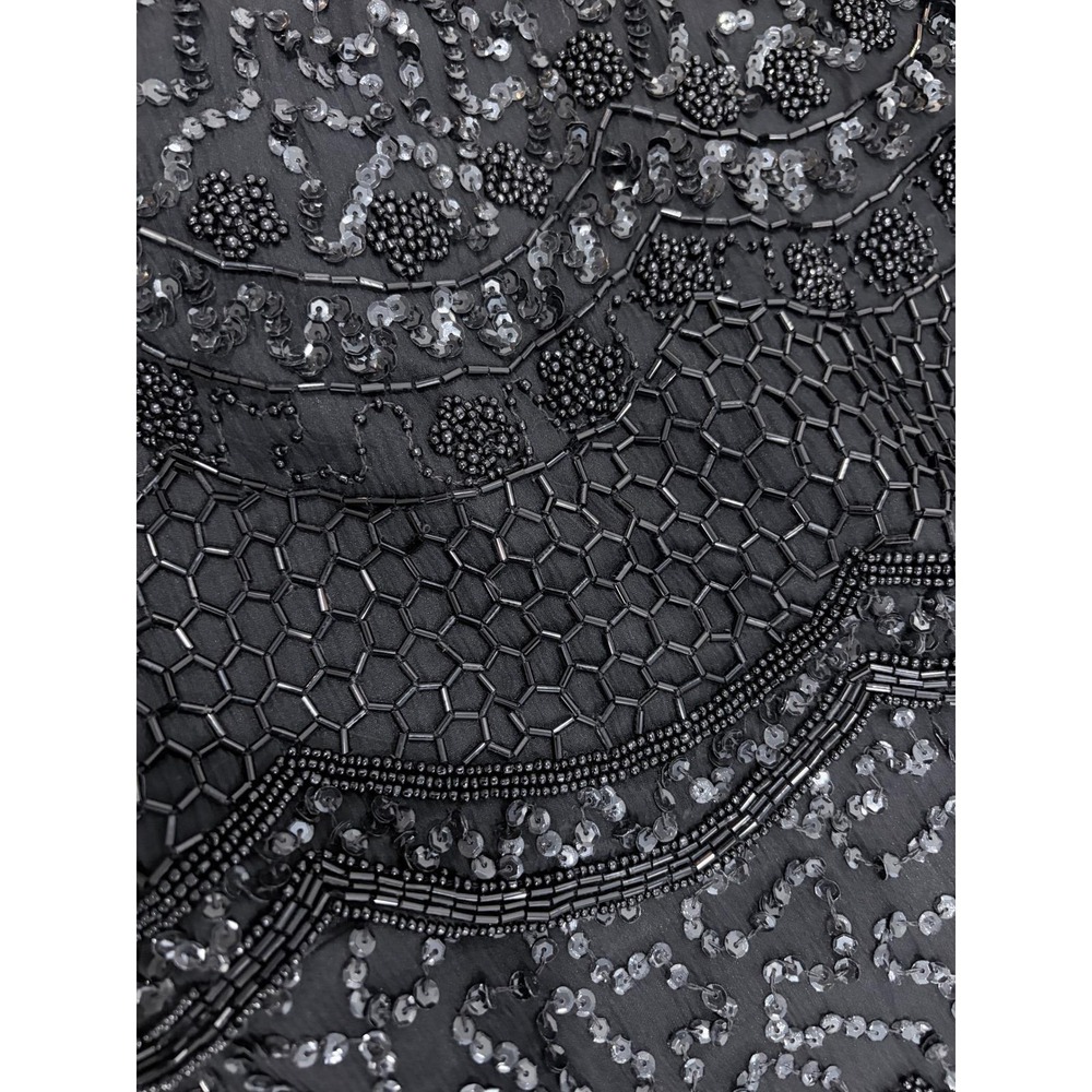 Brilliante by JA Vintage 80s Black Silk Beaded Sequin Cocktail Dress L - Picture 12 of 13